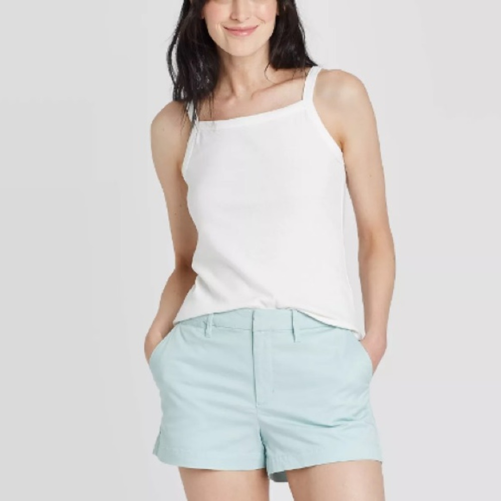 White Square Neck Ribbed Tank Top Size XS